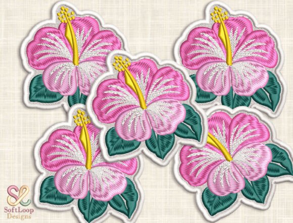 Pink Hibiscus Patch Embroidery Design